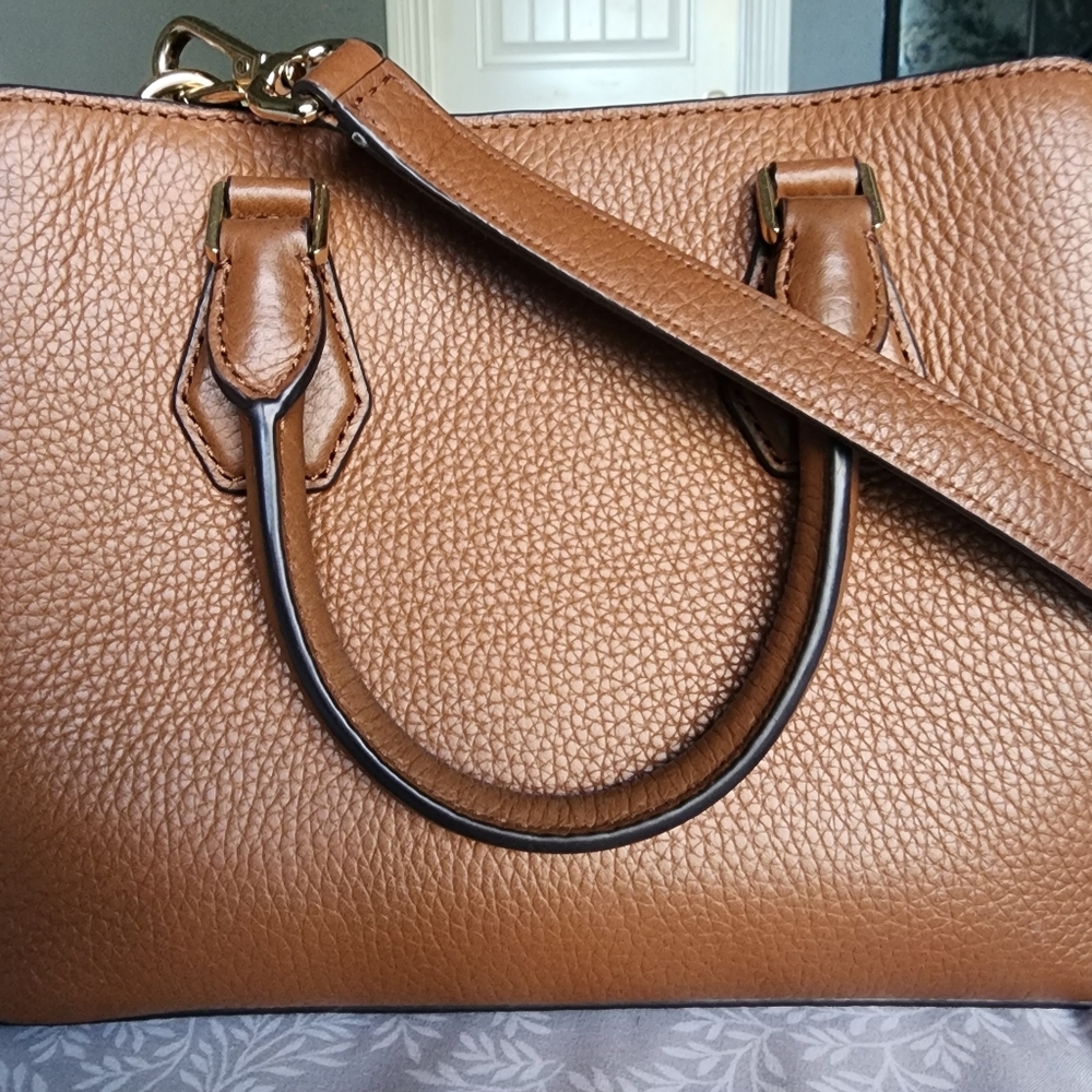 MICHAEL KORS Savannah Small Satchel Handbag | Brown Genuine Leather Designer Bag - Picture 3 of 13